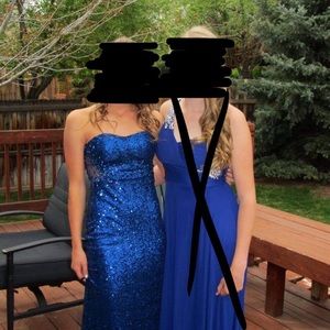 Blue Sequin Strapless Prom Dress